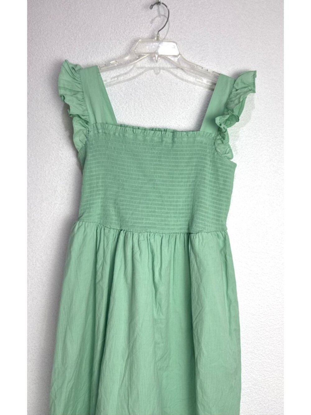 On 34th Light Green Smocked Ruffle Sleeve Midi Sun Dress Womens Size 0X 14/16 - Picture 3 of 12